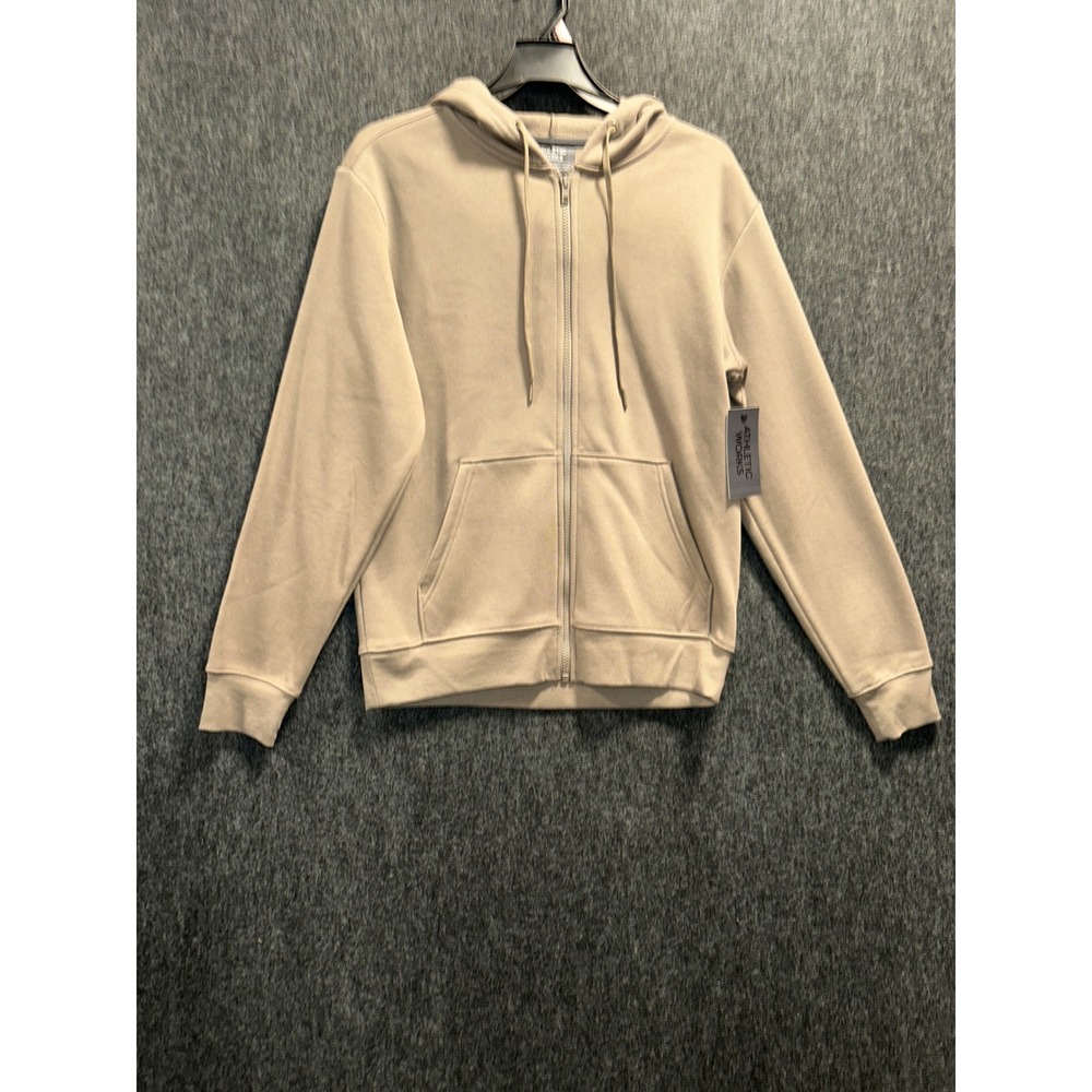 Athletic Works Hooded Fleece Zip Up Mens Small Taupe Falls New Full Zip Hoodie